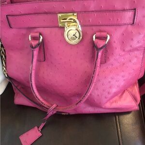 Michael Kors Hot Pink Leather Satchel with Gold-tone Lock
